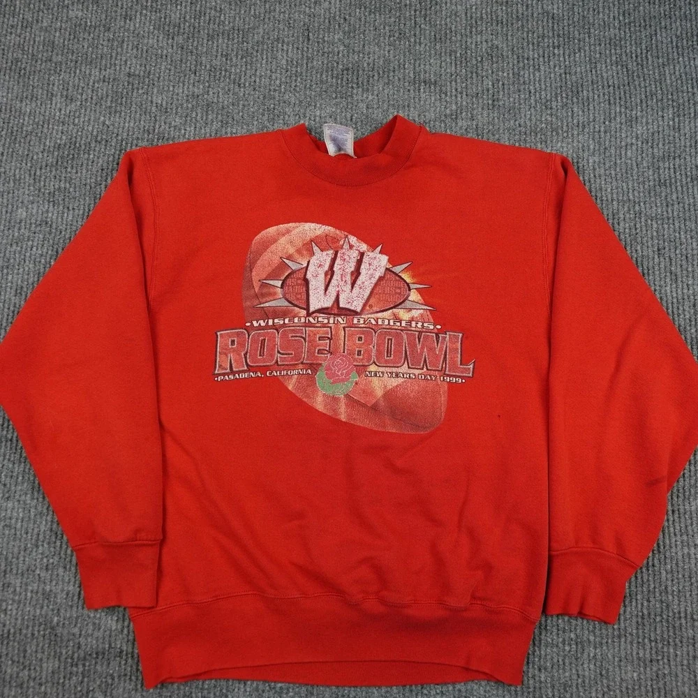 Vintage Wisconsin Badgers Sweatshirt Mens Large Red Rose Bowl Pro Player 90s